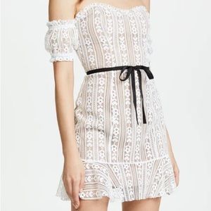 White lace off the shoulder FL&L dress